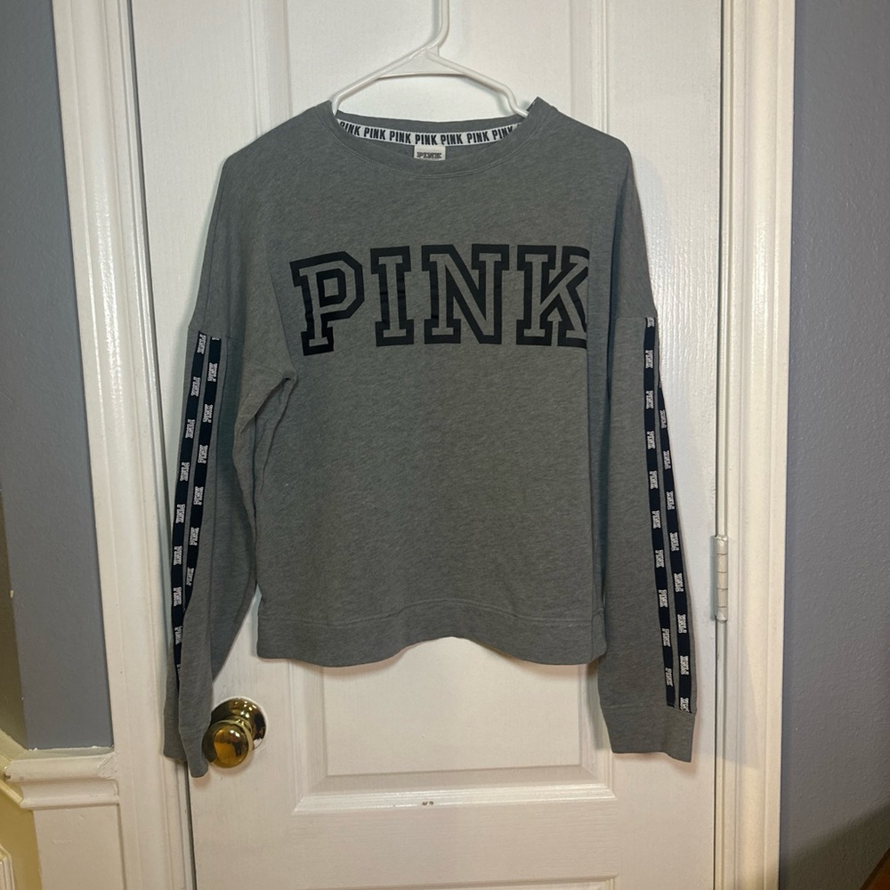 Victoria's Secret PINK Womens Gray Spellout Logo Crewneck Sweatshirt XS